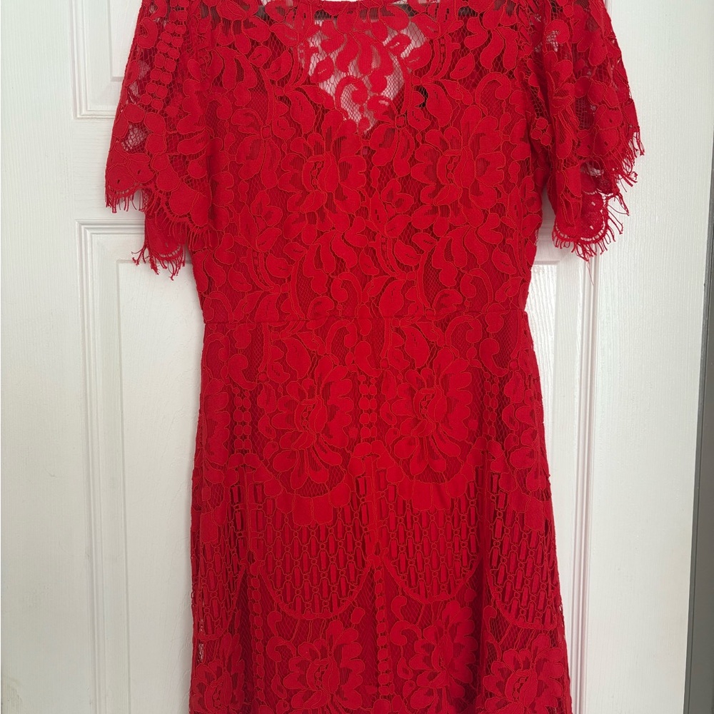 Lulu's Vibrant Red Lace Long Sleeve Dress